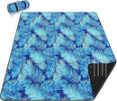 PY SUPER MODE Picnic Blankets Extra Large, Waterproof Foldable Outdoor Beach Blanket Oversized 83x79” Sandproof, 3-Layer Picnic Mat for Camping, Hiking, Travel, Park, Concerts(Blue Leaves) by TinyTreasures Baby Boutique