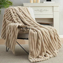 Amélie Home Faux Fur Throw Blanket for Couch, Cozy Fuzzy Fluffy Fur Luxurious Soft Striped Plush Gift Blankets for Family Sofa Chair Bed Living Room Bedroom, 60"x80", Beige by CozyNest Decor