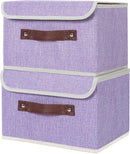 ANMINY 2PCS Storage Bins with Lid PU Leather Handles Storage Boxes PP Plastic Board Decorative Foldable Lidded Cotton Linen Fabric Home Cubes Baskets Closet Organizer Containers - Purple, Small Size by TinyTreasures Baby Boutique
