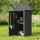 Shed Outdoor Storage Shed with Sloping Roof and Lockable Door, Resin Outdoor Storage Box Cabinet Waterproof and Multiple Hooks for Backyard, Patio, Poolside, Black by GreenHaven Gardens
