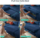 LINSY HOME Sectional Sleeper Sofa with Pull Out Couch Bed - Convertible Plush Corduroy Cloud Couch with Storage Chaise & USB Charging, Comfy U Shaped Modular Couches for Living Room, Blue by CozyNest Decor