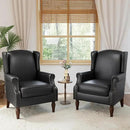 Accent Chairs, Faux Leather High Back Armchair Set of 2 or Living Room, Comfy Upholstered Single Sofa Reading Chairs with Solid Wood Legs for Office, Bedroom, Waiting Room-Black by CozyNest Decor