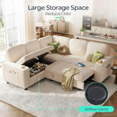 LINSY HOME Sectional Sleeper Sofa with Pull Out Couch Bed - Convertible Plush Corduroy Cloud Couch with Storage Chaise & USB Charging, Comfy L Shaped Modular Couches for Living Room Apartment, Beige by CozyNest Decor