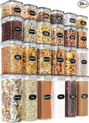 PRAKI Airtight Food Storage Containers Set with Lids - 24 PCS, BPA Free Kitchen and Pantry Organization, Plastic Leak-proof Canisters for Cereal Flour & Sugar - Labels & Marker(Grey) by CozyNest Decor