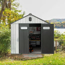 Domi 8x8 FT Outdoor Resin Storage Shed, All-Weather Double-Wall Storage Building for Backyard, Garden, Lawn Tools, Mower, Bike & Pool Equipment, Lockable Doors, Ventilated Roof, Grey by GreenHaven Gardens