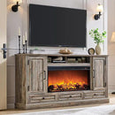 Fireplace TV Stand for 80 Inch TV, 35.7" Tall Farmhouse Entertainment Center W/36'' Electric Fireplace, Media Console with Large Storage Cabinets and Drawers for Living Room, Purple Oak by CozyNest Decor