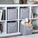 OrganiHaus 11x11 Cube Storage Bins 4 Pack, Foldable Cube Storage Organizer w/ Rope Handles, Collapsible Fabric Bins for Toys, Clothes & Closet Organization, Fabric Square Baskets - Gray by CozyNest Decor