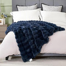 DREAMNINE Large Soft Thick Fuzzy Bubble Faux Rabbit Fur Blanket Full Size 70" x 80",Double Sided Comfy Plush Warm Shaggy Fluffy Blankets, Luxury Big Cozy Cute Textured Furry Blanket for Bed, Navy Blue by CozyNest Decor