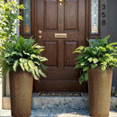 KOL 28" H. Tall Metal Cone Planters with Inner Pots 2-Pack, Bronze Hand-Hammered Large Decor Planter for Deck, Patio, Porch - Handcrafted Flower Pot - with Water Level Indicator - Indoor Outdoor Use by GreenHaven Gardens