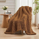 Carriediosa Chunky Knit Throw Blanket 50" X 60", 100% Hand Made Large Chenille Loop Yarn Soft Fluffy Throws for Couch Sofa Bed, Big Crochet Cozy Heavy Thick Cable Woven Blanket, Light Brown by CozyNest Decor