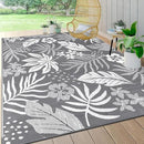 Pauwer Waterproof Outdoor Rug 9x12, Reversible Plastic Straw Patio Camping Rug, Indoor Outdoor RV Mat Carpet for Deck, Camper, Porch, Balcony, Backyard, Picnic, Floral Grey by GreenHaven Gardens