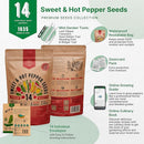 Organo Republic 14 Sweet & Hot Peppers Seeds Variety Pack - 1,030+ Non-GMO Heirloom Pepper Seeds for Outdoor and Indoor Home Gardening, Including Pepper Cayenne, Habanero, Jalapeno, Poblano, Serrano by GreenHaven Gardens