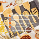 Riveira Natural Bamboo Wooden Cooking Utensils Set of 9 Premium Quality Non-Toxic Wooden Spoons and Spatulas for Cooking by CozyNest Decor