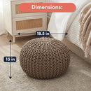 Ornavo Home Pouf Ottoman Foot Rest - 100% Cotton Pouffe - Hand Knitted Cable Braid Cord - Boho Round Stuffed Ottoman for Living Room, Bedroom - Taupe/Brown by CozyNest Decor