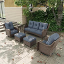 6 Pieces Outdoor Patio Furniture Sets with Rocking Swivel Chairs with 6-inch Thick Cushion and Side Table for Deck Lawn by GreenHaven Gardens