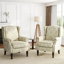 UIXE High Back Floral Accent Chairs Set of 2, Upholstered Armchair in Fabric, Retro Printed Wingback Arm Chair for Living Room, Nailhead Trim Single Sofa Bedroom Reading Seat - White by CozyNest Decor