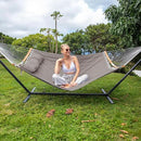 SUNCREAT Hammocks Portable Hammock with Frame, Backyard Double Hammock with Curved Spreader Bar, Brown by GreenHaven Gardens