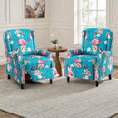 UIXE Floral Pushback Recliner Chairs Set of 2, Fabric Upholstered Armchair Push Back Accent Chair for Living Room, Rivet Trim Club Chair Home Theater Single Sofa Reading Seat - Peacock Blue by CozyNest Decor