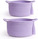 Empty Gift Basket - SweetMemo Mini Woven Rope Organizer Baskets for Baby Shower, Vanity, Makeup Brushes, Bathroom, Shelves, Desk - Small Decorative Storage Bins - Set of 2, Pre-Shaped, Lilac Purple by TinyTreasures Baby Boutique