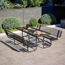 79'' Steel Rectangular Picnic Table for Outdoors, with backrest, Expanded, Lifetime Picnic Table with Umbrella Hole, Heavy Duty Sturdy Commercial Picnic Tables for Garden Courtyard BBQ, Black by GreenHaven Gardens
