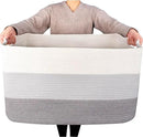 MINTWOOD Design 22in Extra Large Blanket Basket Holder Living Room, Rectangle Rope Woven Storage Basket with Handles for Laundry, Pool Towels, and Shoes, Dog Toy Organizer Bin Box, 3-Tone Light Gray by GreenHaven Gardens