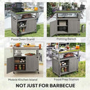 Outsunny Outdoor Grill Cart with Wheels and Storage, Solid Wood Outdoor Kitchen Island with Stainless Steel Top, Movable Bar Cart with Spice Rack, Side Handle, Integrated Hole for BBQ, Gray by CozyNest Decor