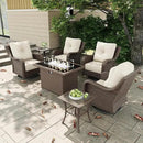 7 Pieces Outdoor Patio Furniture Sets with Rocking Swivel Chairs with 6-inch Thick Cushion and Fire Pit Table for Deck Lawn by GreenHaven Gardens