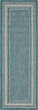 Unique Loom Outdoor Border Collection Area Rug - Soft Border (2'x 6' 1" Runner, Teal/ Ivory) by GreenHaven Gardens