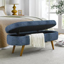 Oval Storage Bench 43.5" Linen Fabric Upholstered Entryway Bench with Solid Wood Legs Ottoman Bench Indoor Bench for Living Room/Bedroom/End of Bed/Entryway (Blue) by CozyNest Decor