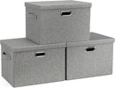 Large 17" 36 Quart Collapsible Stackable Storage Bins with Lids, 3 Packs Grey Linen Fabric Closet Boxes with Lids, Storage Cube Baskets Container Organizers for Bedroom Office(17 x12 x11) by CozyNest Decor