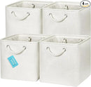 OrganiHaus 11x11 Cube Storage Bins 4 Pack, Foldable Cube Storage Organizer w/ Rope Handles, Collapsible Fabric Bins for Toys, Clothes & Closet Organization, Fabric Square Baskets - Off-White by CozyNest Decor
