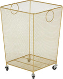 Deco 79 Metal Storage Cart Square Mesh Wire Rolling Laundry with Ring Handles, 17" x 16" x 24", Gold by GreenHaven Gardens
