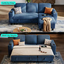 LINSY HOME Sectional Sleeper Sofa with Pull Out Couch Bed - Convertible Plush Corduroy Cloud Couch with Storage Chaise & USB Charging, Comfy L Shaped Modular Couches for Living Room Apartment, Blue by CozyNest Decor