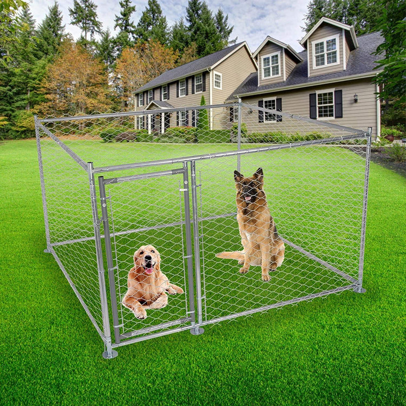 Outdoor Dog Kennel Heavy Duty Galvanized Mesh Steel Fence Dog Playpen Run Cage w/ Secure Lock 6.6x6.6x4 ft