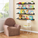 Forbena Black Photo Picture Ledge Shelf Set of 4, 36 Inch Floating Shelves with Lip for Wall, Narrow Wood Wall Shelf for Living Room Bedroom Office Album Frames Classroom Library, Conn 2 as 72 In Long by TinyTreasures Baby Boutique