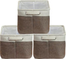 SIMPLE HOUSEWARE Large Fabric Storage Bin, 14.4" x 10" with Handles, 3-Pack, Foldable Organizer for Closet and Shelf, Brown by CozyNest Decor