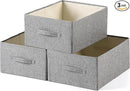 Linen Folding Storage Bins, 3 Pack Large Storage Baskets, Washable, Clothing Storage Bins with Handle, Closet Organizer for Storage Sweater,Sheets(dark grey, 18½"x13½"x8½") by CozyNest Decor