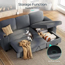 LINSY HOME Sectional Sleeper Sofa with Pull Out Couch Bed Convertible Plush Corduroy Cloud Couch with Storage Chaise & USB Charging, Comfy L Shaped Modular Couches for Living Room Apartment (Grey) by CozyNest Decor
