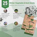 Organo Republic 25 Winter Vegetable & Herb Garden Seeds Variety Pack for Outdoors & Indoor Home Gardening 5000+ Non-GMO Heirloom Seeds Broccoli Beet Carrot Cabbage Radish Pea Mint Thyme Parsley by GreenHaven Gardens