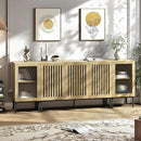 Farmhouse TV Stand for TVs up to 85 Inch, Entertainment Center TV Console with Storage Cabinets and Glass Doors, Media Console for Living Room,Oak by CozyNest Decor