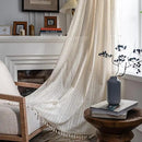 Sutuo Home Boho Curtain Crochet Lace Semi-Sheer Florals Hollow Knitted Handmade Tassels, Rod Pocket Window Treatment Vintage Rustic Farmhouse Drapes for Living Bedroom, 1 Panel 59" W x 63" L, Beige by CozyNest Decor