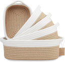 NaturalCozy 5-Piece Rectangle Storage Basket Set- Natural Cotton Rope Woven Baskets for Organizing! Small Basket for Montessori, Baby Nursery, Dog Toy Baskets, Cat Toy Box, Bathroom Organization Bin by TinyTreasures Baby Boutique