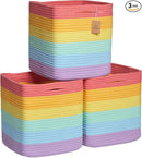 NaturalCozy Storage Cubes 11 Inch Cotton Rope Woven Baskets for Organizing, 3-Pack | Cube Storage Bin | Square Storage Baskets for Shelves Organizer, Classroom, Kids Toy Bins, Closet, Baby Nursery by TinyTreasures Baby Boutique