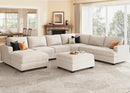 Nolany Sectional Couch with Storage Ottoman, U Shape Sectional Sofa with Chaise, Corduroy Modular Sectional Couches for Living Room, Beige by CozyNest Decor