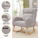 Rocking Chair Nursery, Nursing Rocking Chairs for Mom Nursery, Comfy Wingback Glider Rocking Armchair with Side Pocket for Nursery Living Room Bedroom, Teddy Light Grey by TinyTreasures Baby Boutique