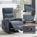Manual Swivel Rocker Recliner Chair for Adults, Overstuffed Reclining Glider Chair for Nursing with Vibration Massage & Heat, Living Room Rocking Recliner 3-Stage backrest, Chenille Fabric Blue by CozyNest Decor