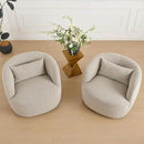 KINWELL 34" Wide Sherpa Swivel Barrel Chairs Set of 2, No Assembly Round Boucle Upholstered Accent Chairs Armchairs Single Sofa Chair with Toss Pillow for Living Room and Bedroom, Taupe by CozyNest Decor