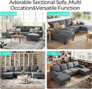 LINSY HOME Sectional Couch, 111'' W Corduroy U Shaped Sofa with Sleepable Armrests, 4 Seat Couch with Double Chaises, Deep Sofa for Living Room, Grey