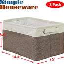 SIMPLE HOUSEWARE Large Fabric Storage Bin, 14.4" x 10" with Handles, 3-Pack, Foldable Organizer for Closet and Shelf, Brown by CozyNest Decor