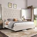 PaPaJet Queen Size Bed Frame with 61.4" Tall Headboard, Velvet Modern Upholstered Tufted Bed for Adults, Handmade Deep Button Tufting, Solid Wood Legs, No Box Spring Required, Cream by CozyNest Decor